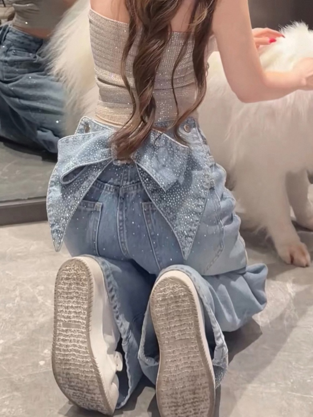 Brand New With Tags Rhinestone Bow Wide-Leg Jeans ✨🎀